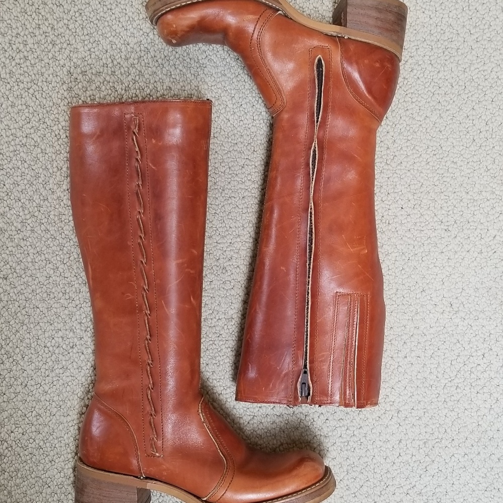 70s tan heeled gogo boots